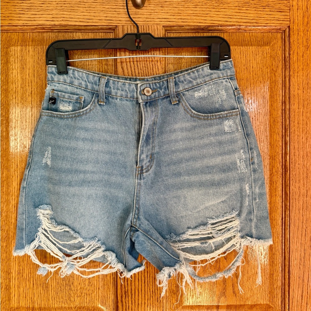 KanCan Light Blue Distressed High-Waist Jean Shorts